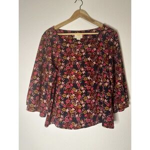 Anthropologie Maeve Purple Multi Colored Floral Top 3/4 Sleeve Size XLarge